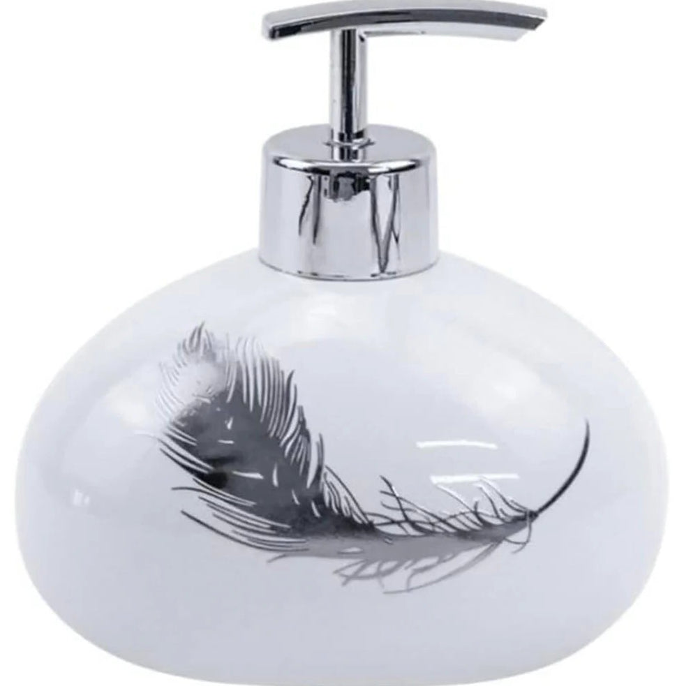 Accessori Bagno Argento – Dispenser Sapone, Portabicchieri e Scopino Piuma - ambraled