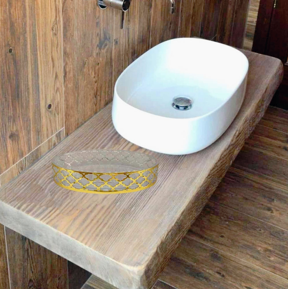 Accessori Bagno Stile Barocco Oro – Dispenser Bicchieri e Piattino Decorativo - ambraled