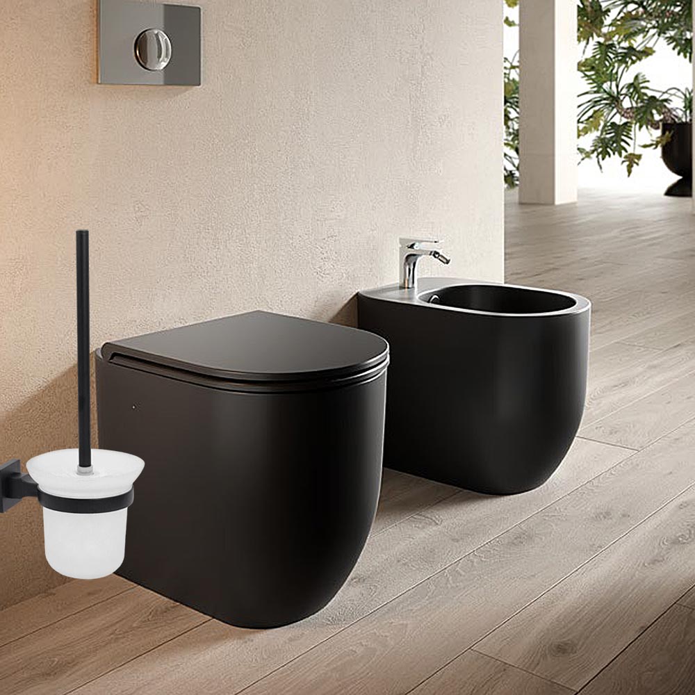 Accessori Bagno Nero Acciaio – Portasciugamani, Sapone, Phone e Scopino - ambraled