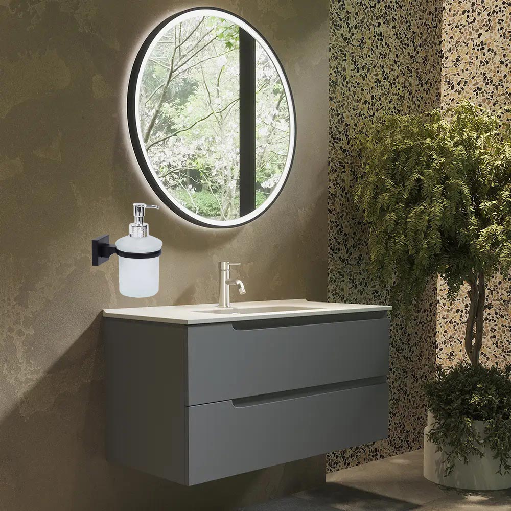 Accessori Bagno Nero Acciaio – Portasciugamani, Sapone, Phone e Scopino - ambraled