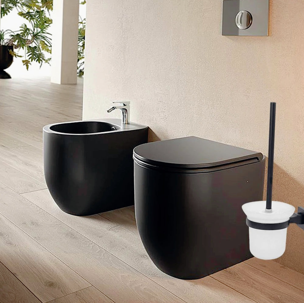 Accessori Bagno Nero Acciaio – Portasciugamani, Sapone, Phone e Scopino - ambraled