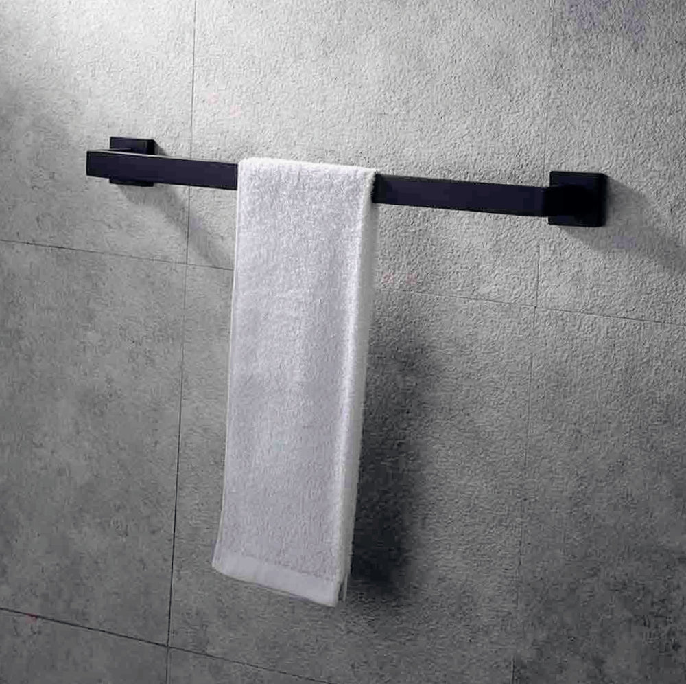 Accessori Bagno Nero Acciaio – Portasciugamani, Sapone, Phone e Scopino - ambraled