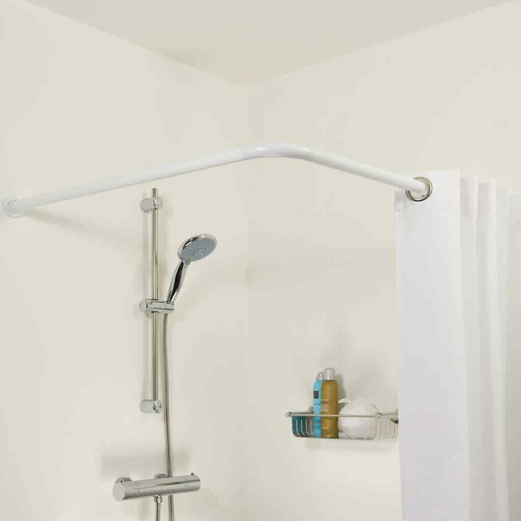 Bastone tenda doccia 90cm – angolare regolabile argento/bianco - ambraled