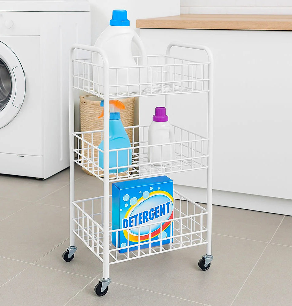 Carrello metallo bagno 3 ripiani con ruote – portaoggetti - ambraled