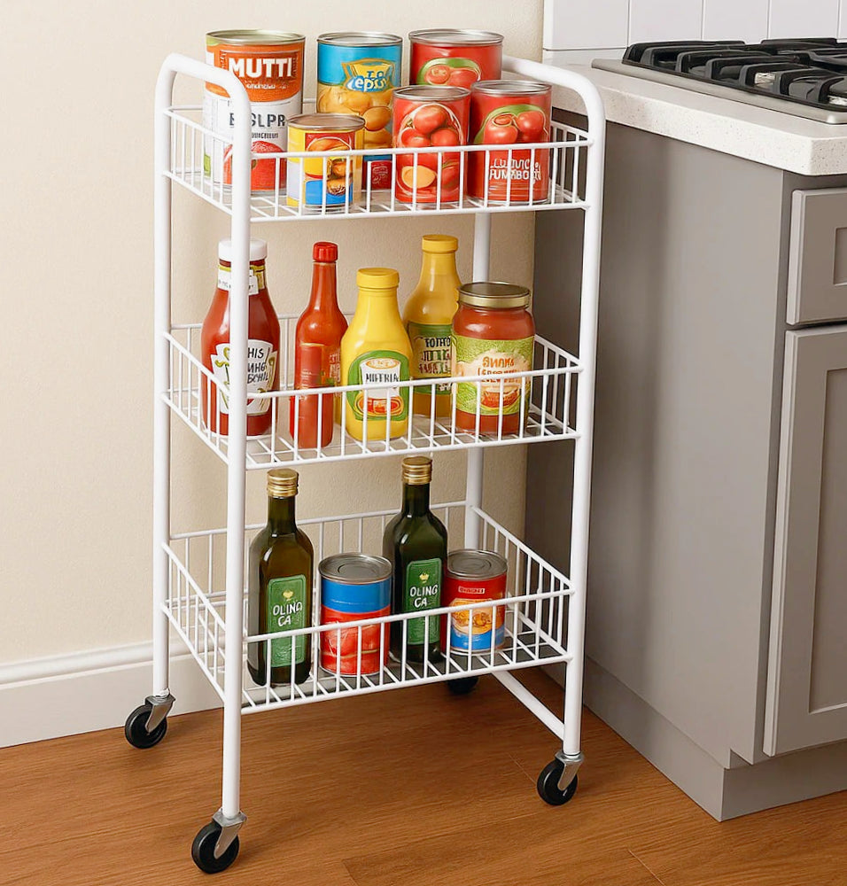 Carrello metallo bagno 3 ripiani con ruote – portaoggetti - ambraled