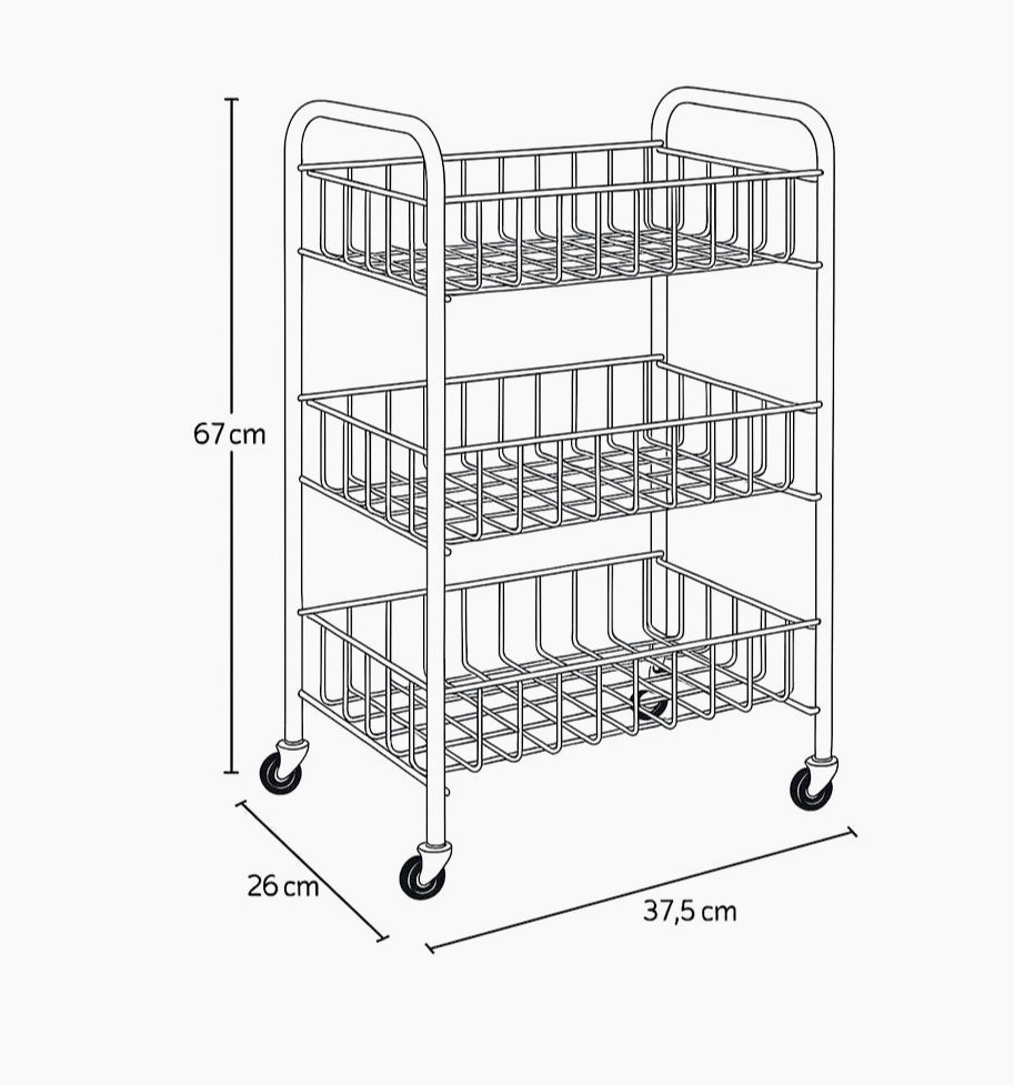 Carrello metallo bagno 3 ripiani con ruote – portaoggetti - ambraled