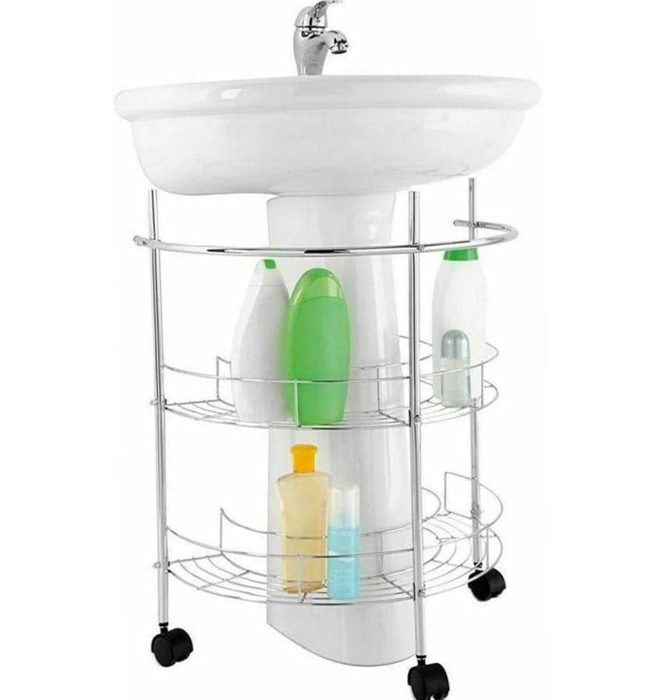 Carrello metallo sottolavabo 2 ripiani con porta asciugamani - ambraled