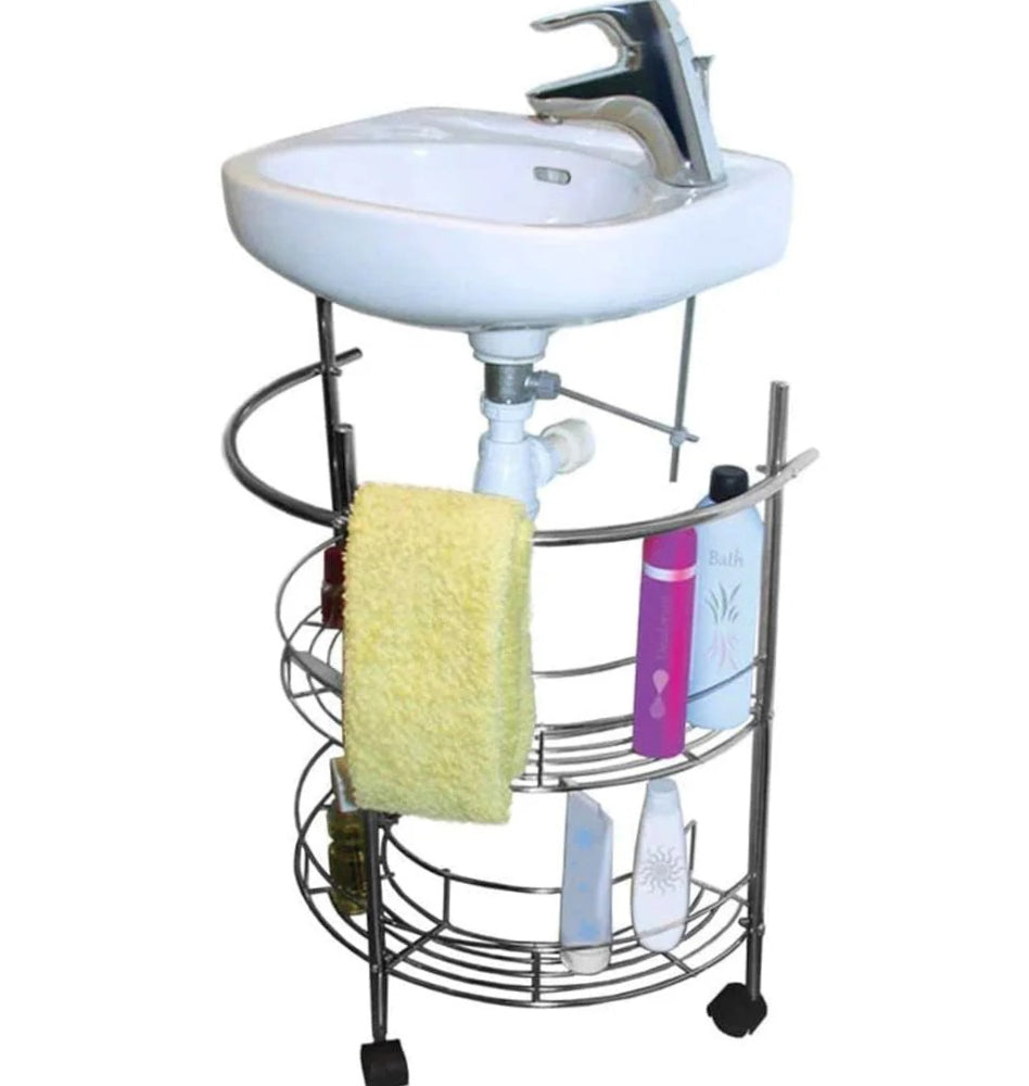 Carrello metallo sottolavabo 2 ripiani con porta asciugamani - ambraled