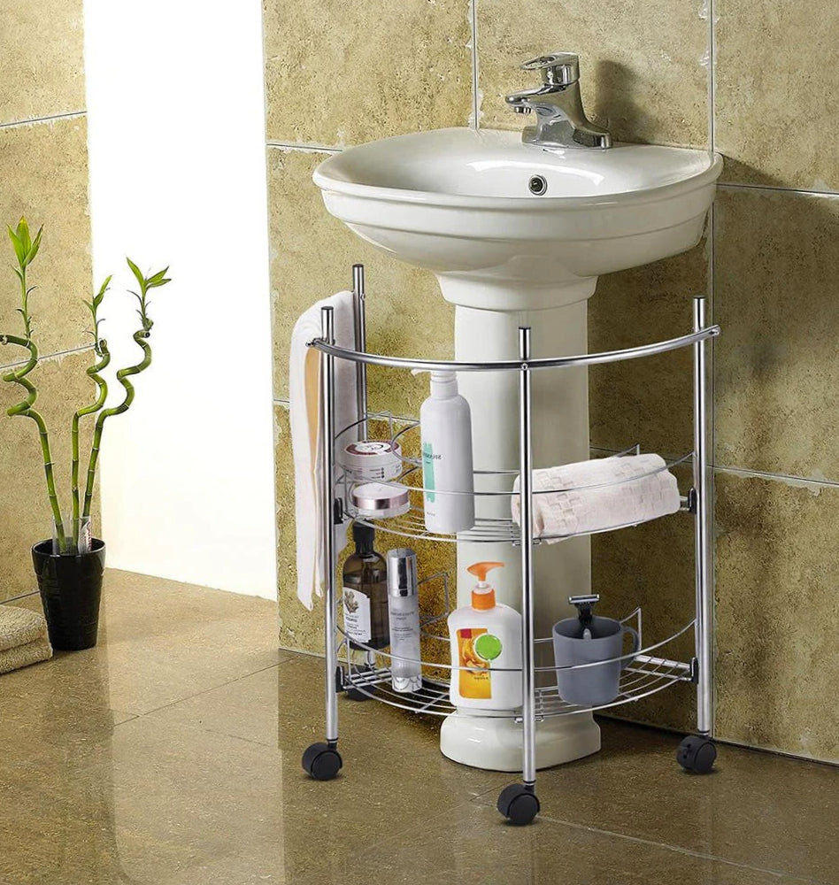 Carrello metallo sottolavabo 2 ripiani con porta asciugamani - ambraled
