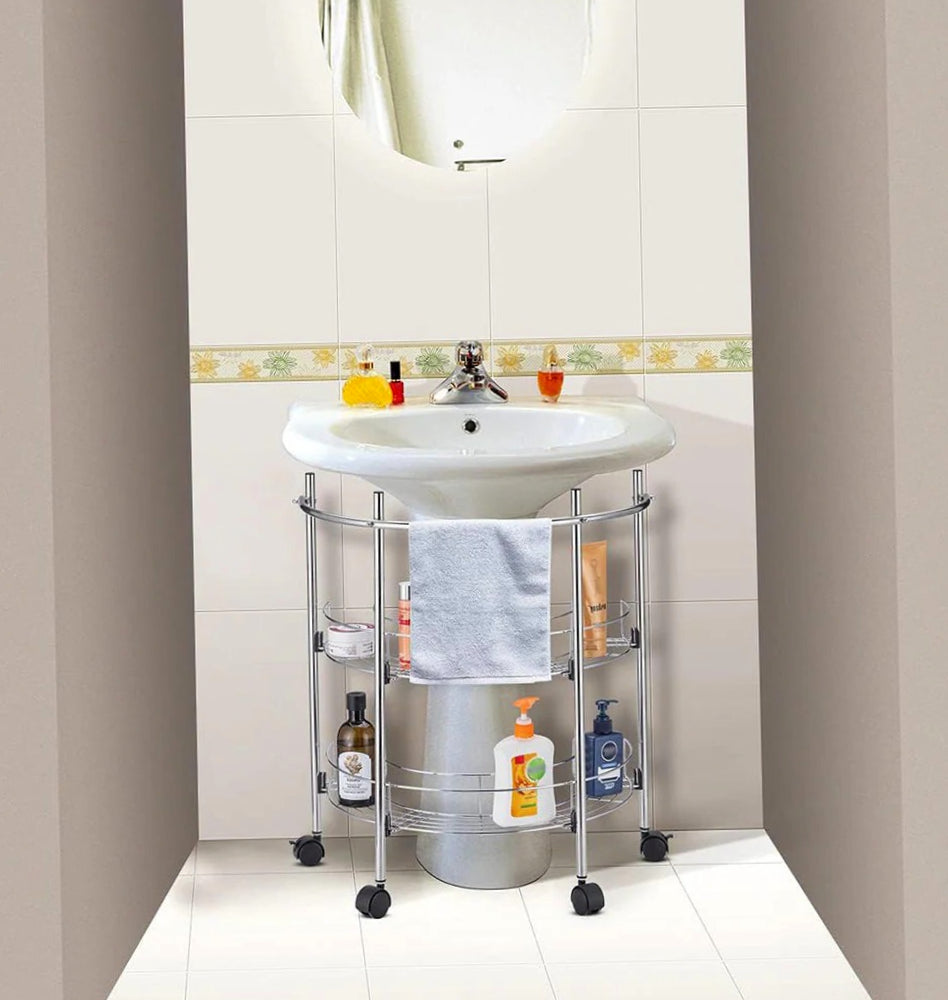 Carrello metallo sottolavabo 2 ripiani con porta asciugamani - ambraled
