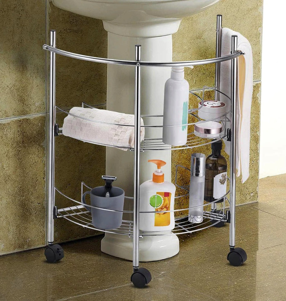 Carrello metallo sottolavabo 2 ripiani con porta asciugamani - ambraled