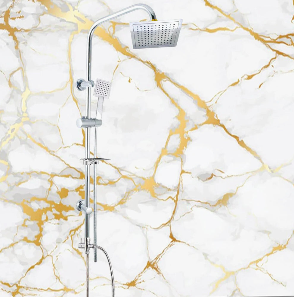 Colonna doccia saliscendi – soffione quadrato e portasapone moderno - ambraled