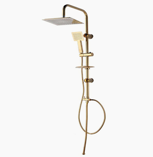 Colonna doccia saliscendi – soffione quadrato e portasapone oro - ambraled