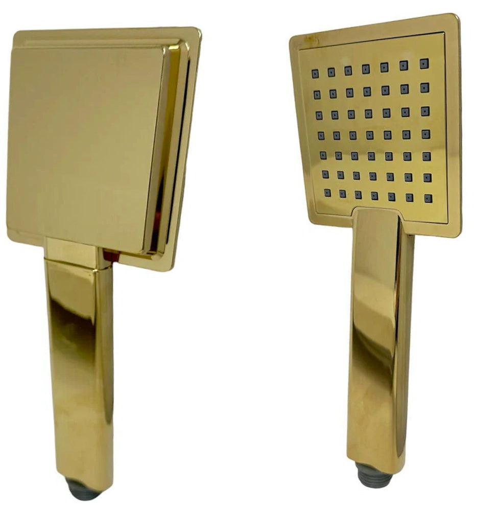 Colonna doccia saliscendi – soffione quadrato e portasapone oro - ambraled