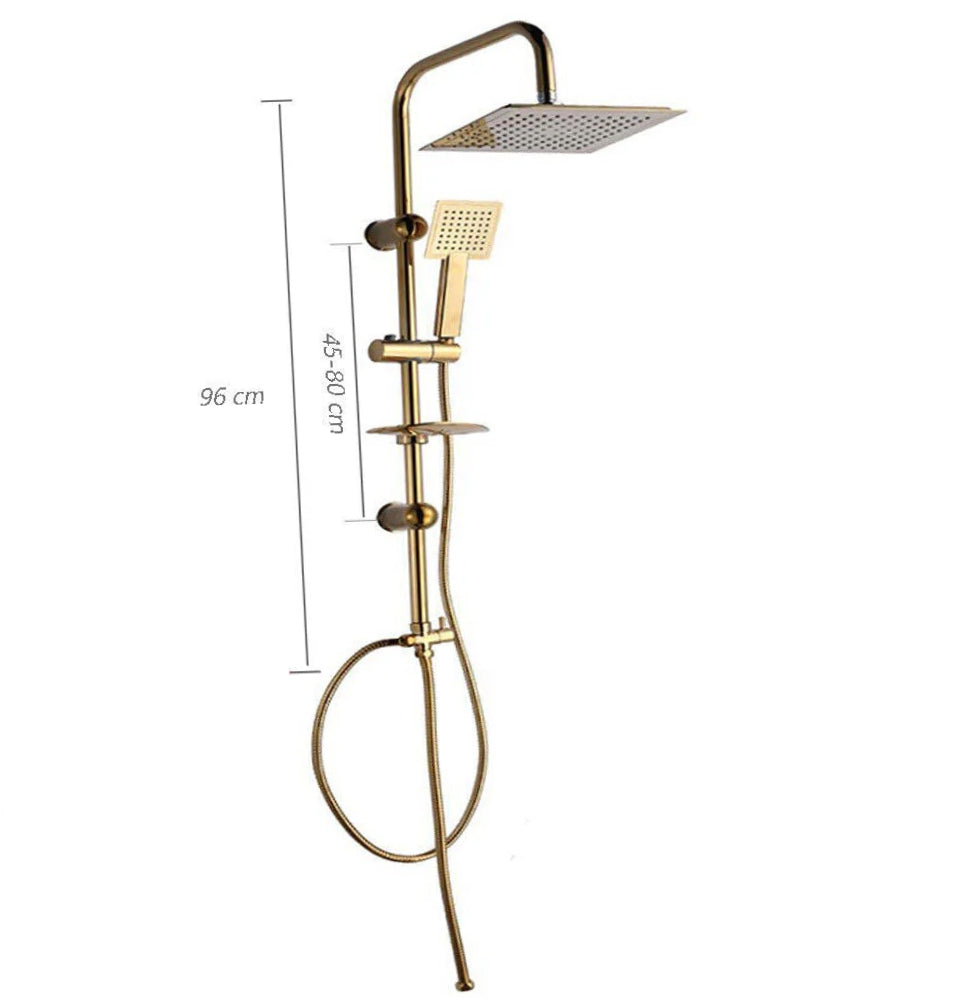 Colonna doccia saliscendi – soffione quadrato e portasapone oro - ambraled
