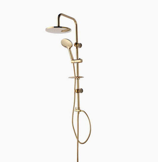 Colonna doccia saliscendi – soffione rotondo e portasapone oro - ambraled