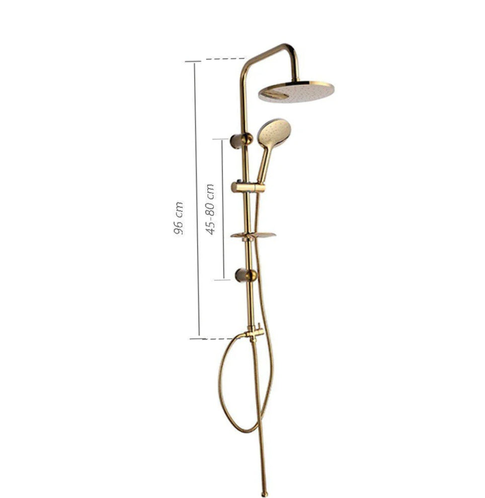 Colonna doccia saliscendi – soffione rotondo e portasapone oro - ambraled