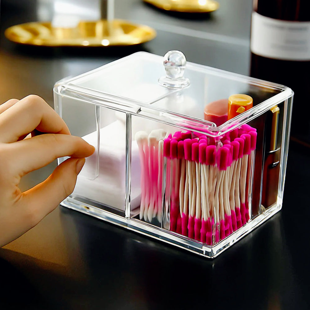 Contenitore porta cotton fioc – make up organizer con coperchio e foro - ambraled