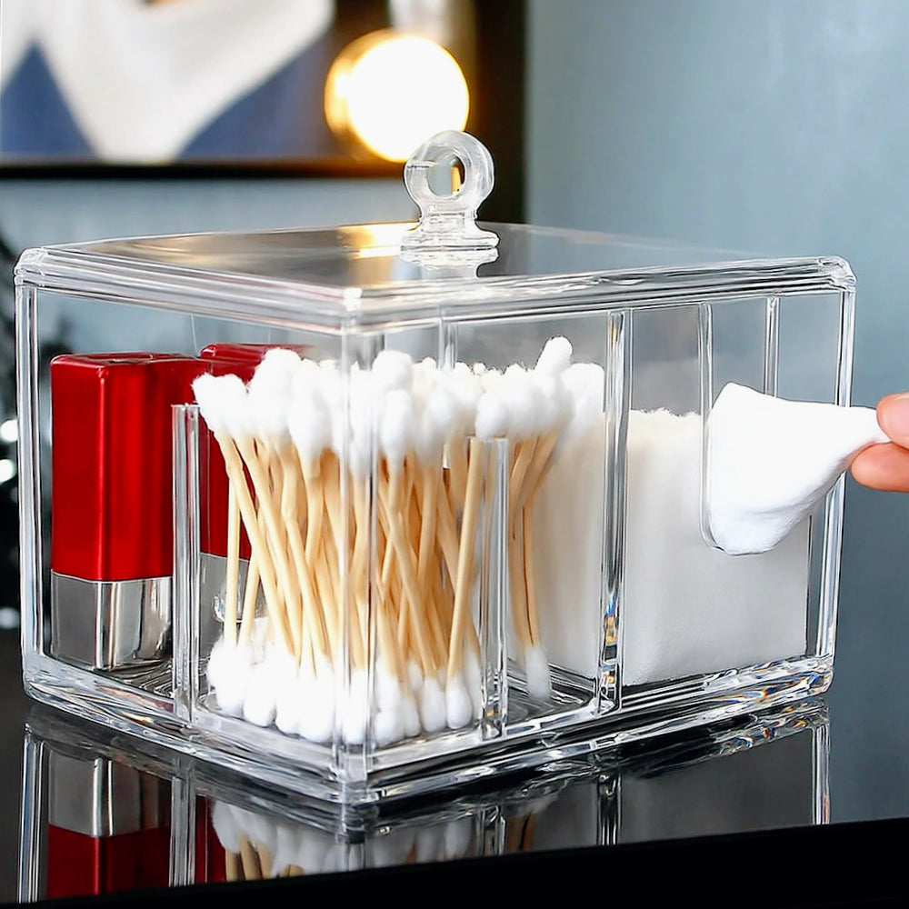 Contenitore porta cotton fioc – make up organizer con coperchio e foro - ambraled