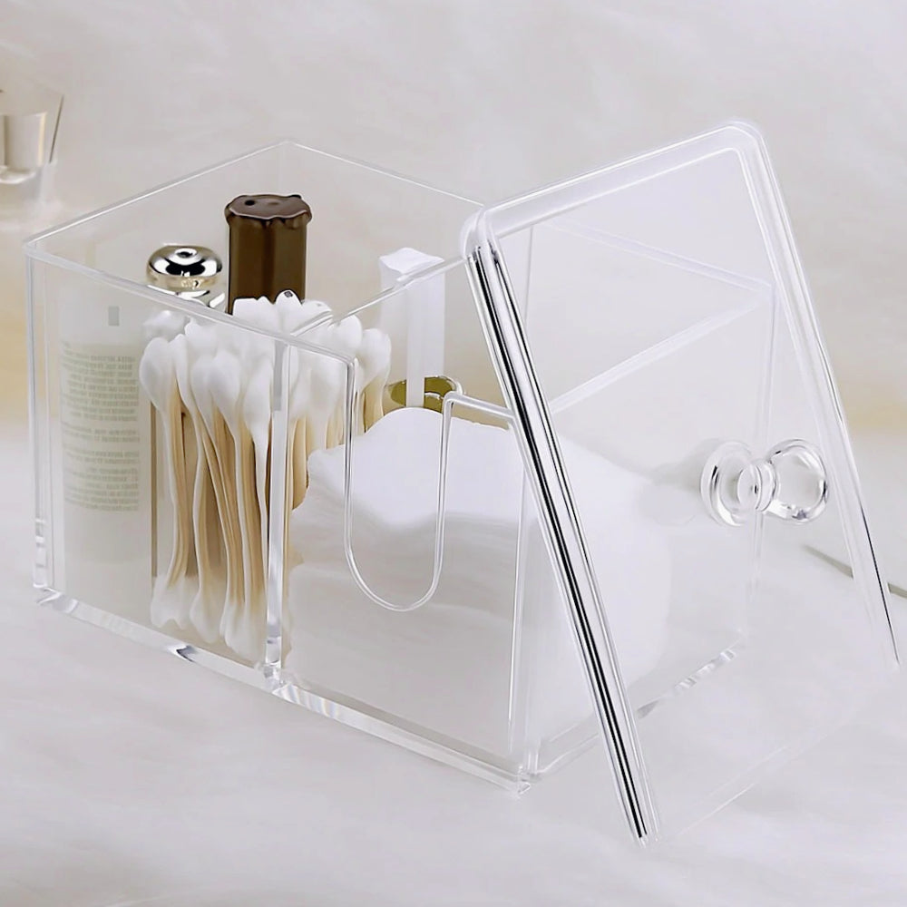 Contenitore porta cotton fioc – make up organizer con coperchio e foro - ambraled