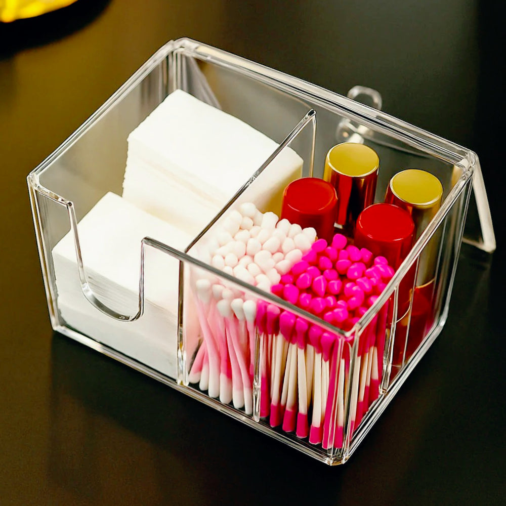 Contenitore porta cotton fioc – make up organizer con coperchio e foro - ambraled