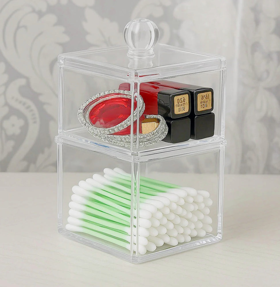 Contenitore porta cotton fioc – makeup & gioielli, 2 ripiani - ambraled