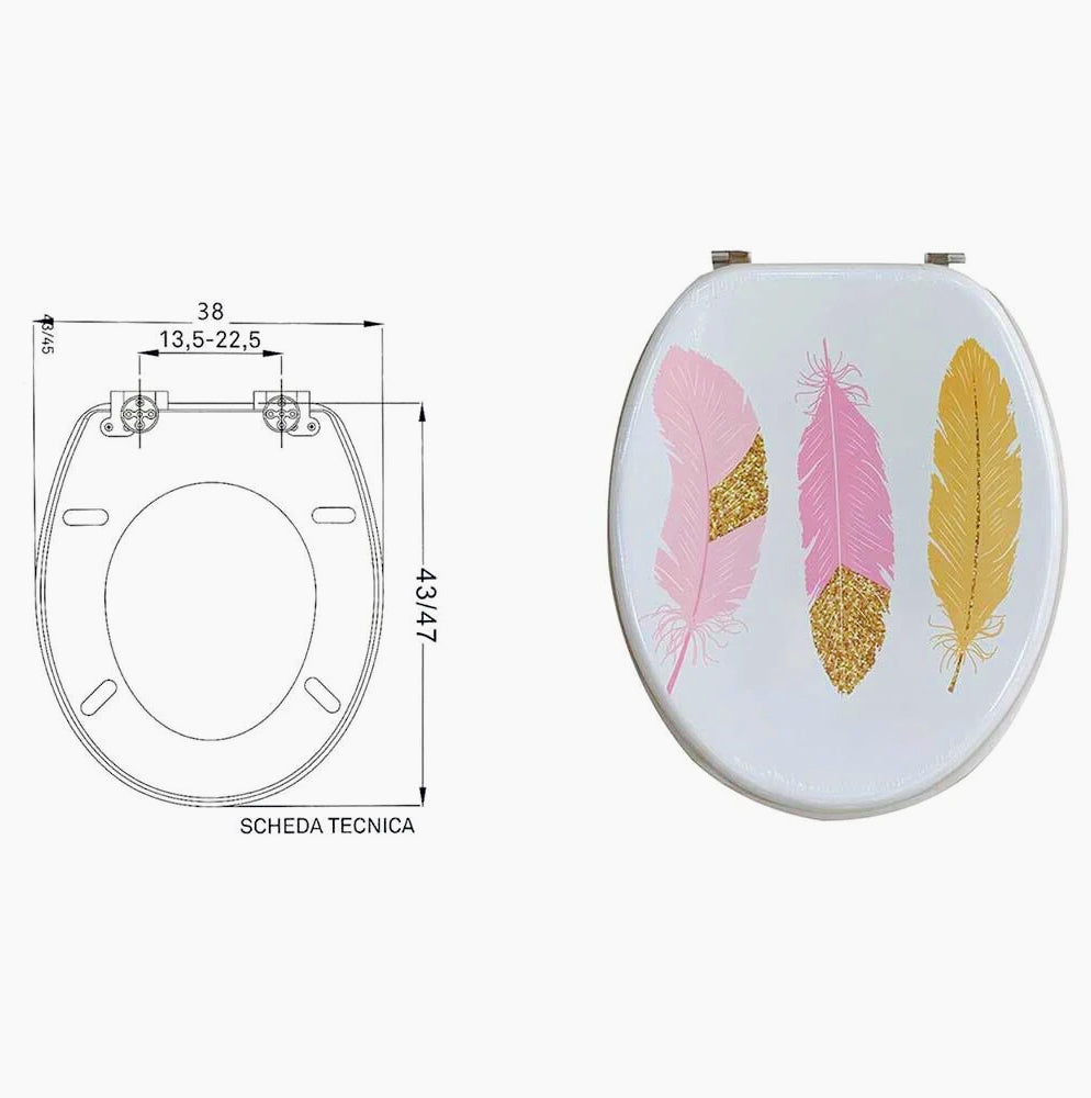 Copriwater MDF serigrafato – stampa fiori rosa, cerniere in acciaio - ambraled