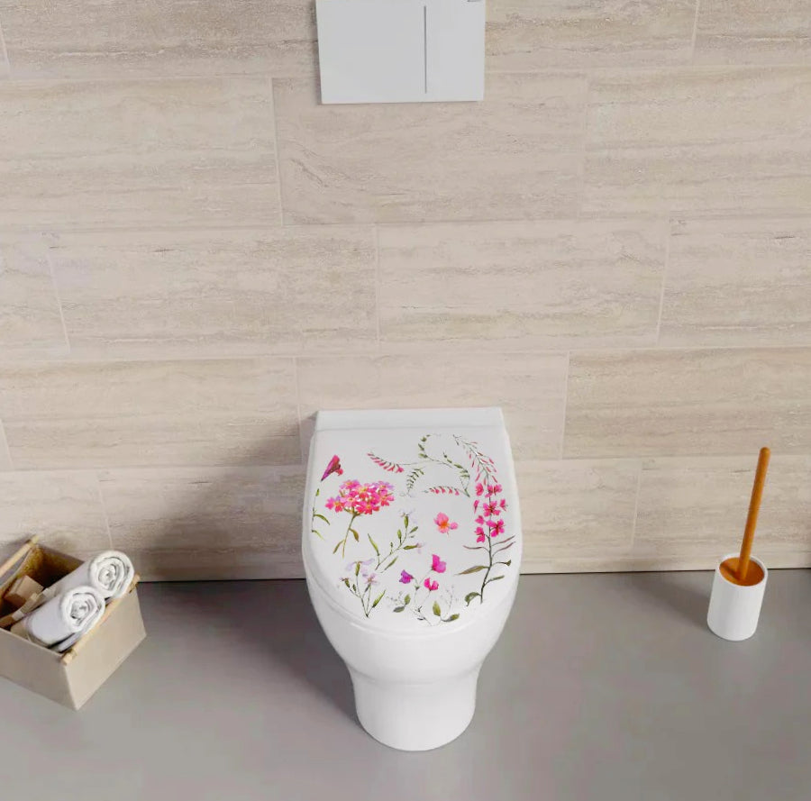Copriwater MDF serigrafato – stampa fiori rosa, cerniere in acciaio - ambraled