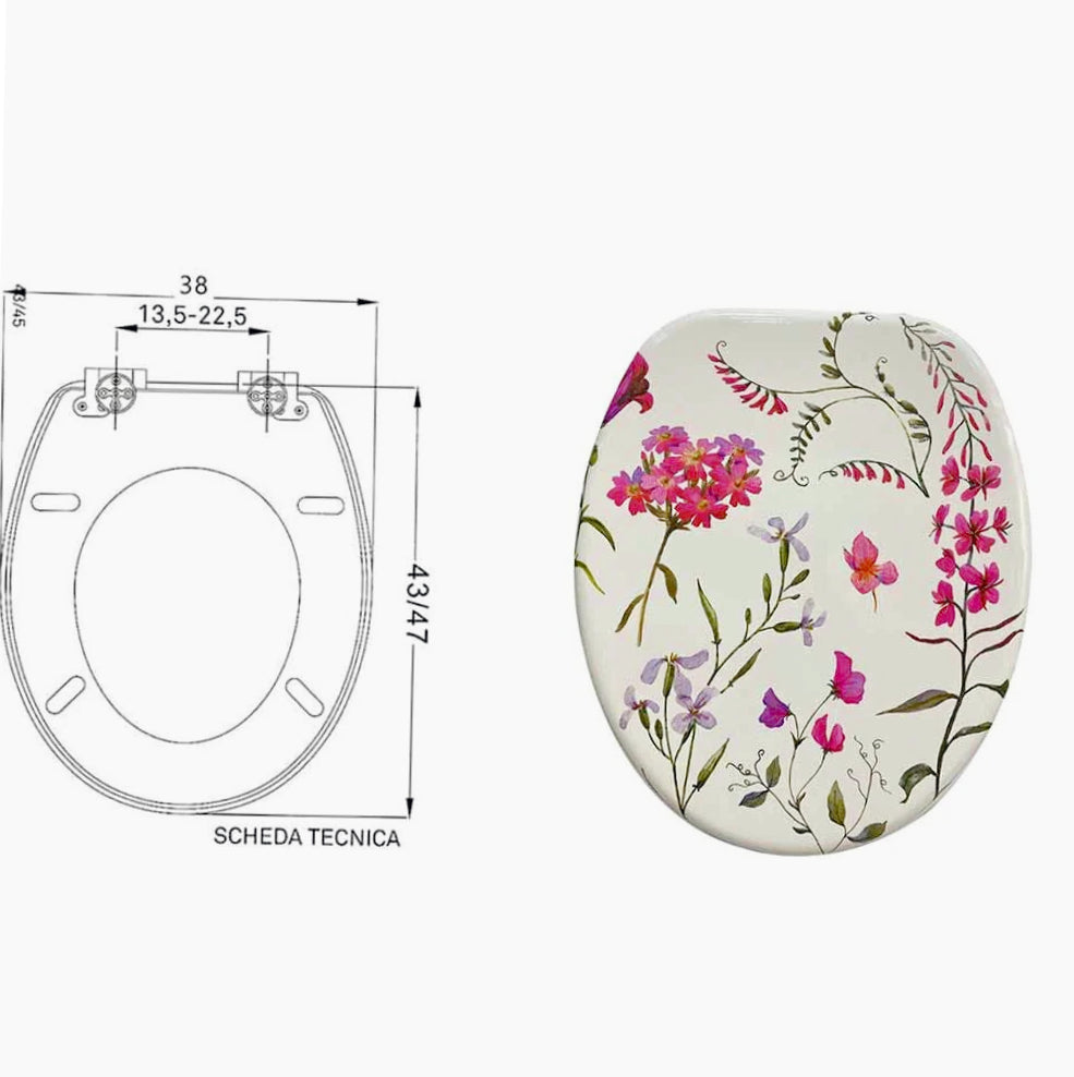 Copriwater MDF serigrafato – stampa fiori rosa, cerniere in acciaio - ambraled