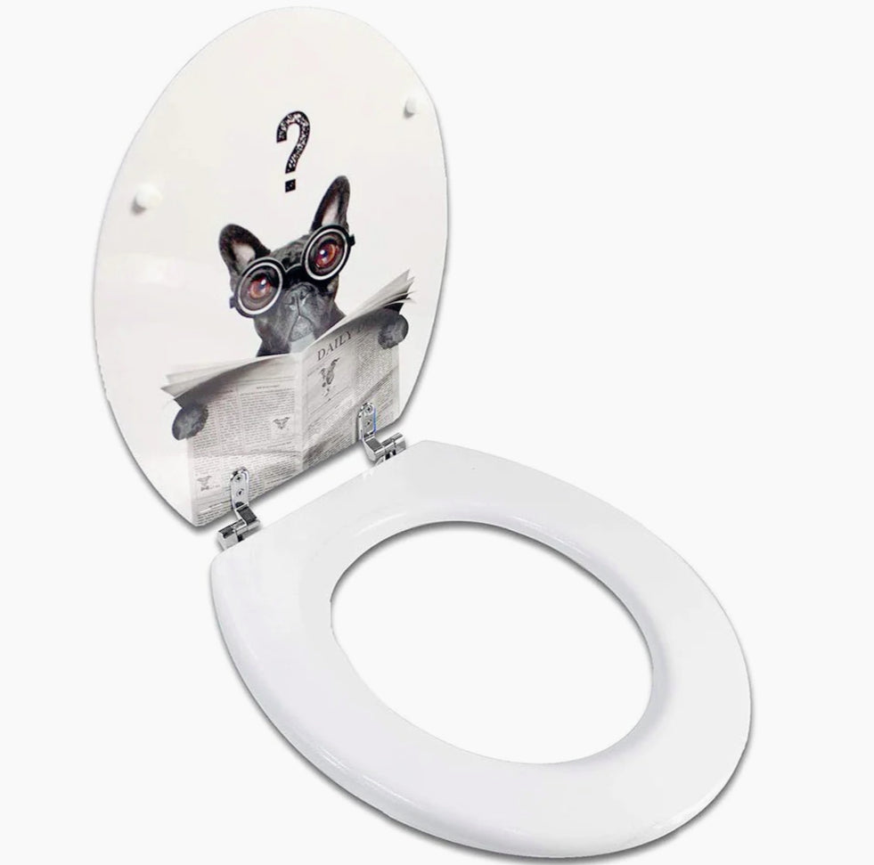 Copriwater universale MDF – cerniere, tema cane con occhiali - ambraled