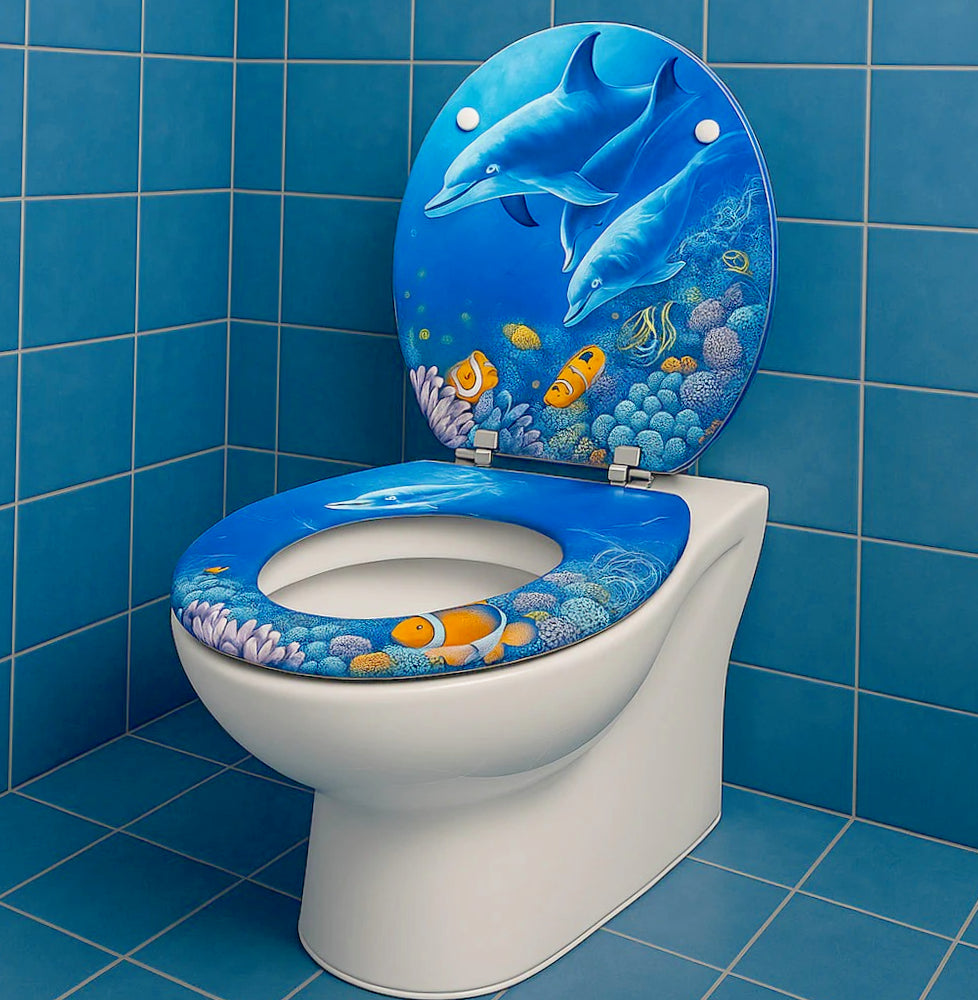 Copriwater universale MDF – cerniere, tema delfini - ambraled