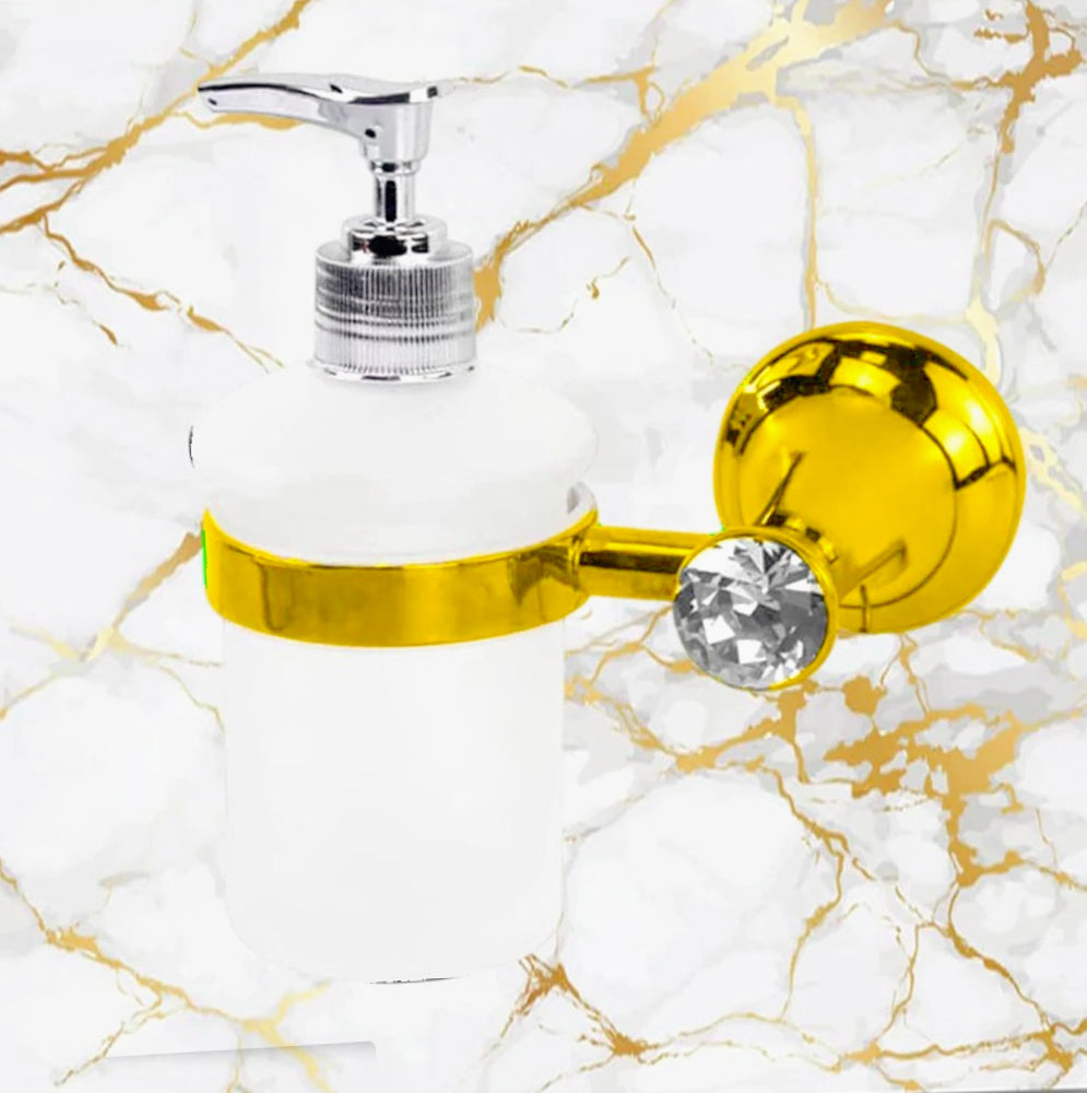 Dispenser sapone – acciaio oro e vetro satinato con punto luce - ambraled