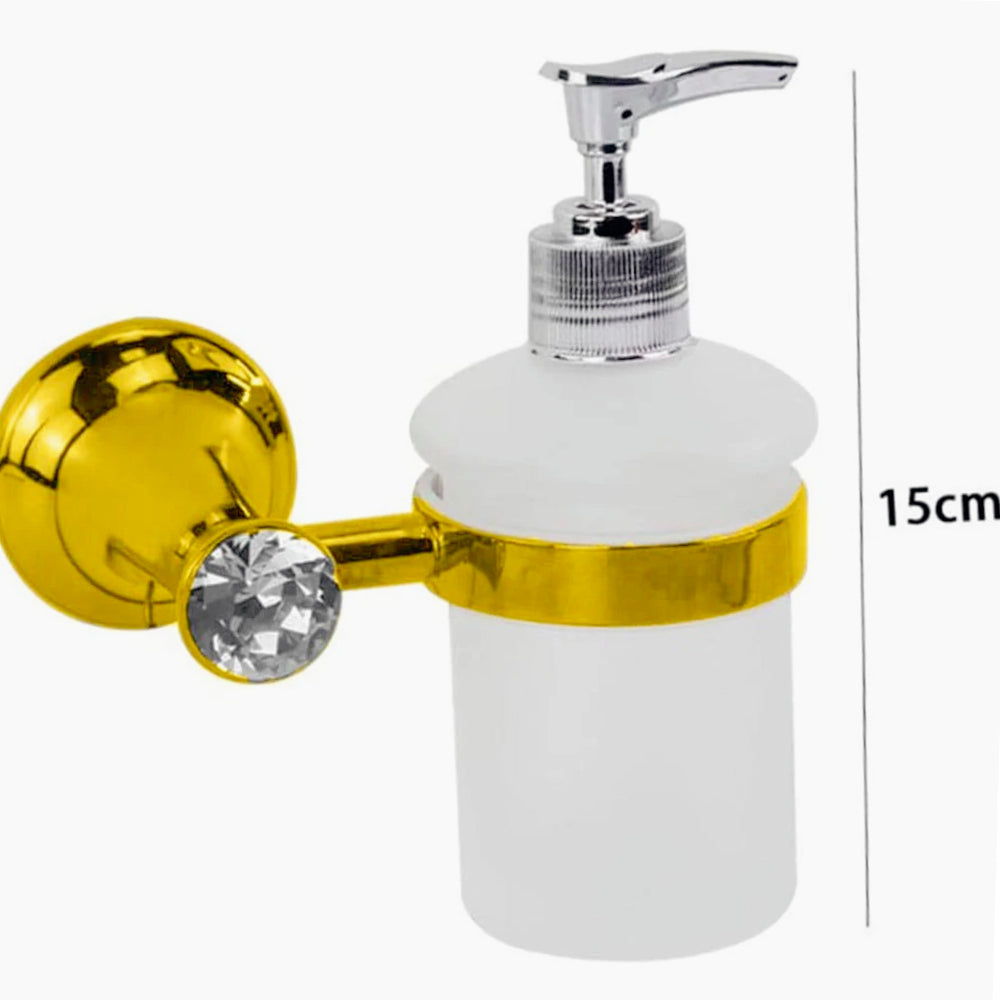 Dispenser sapone – acciaio oro e vetro satinato con punto luce - ambraled