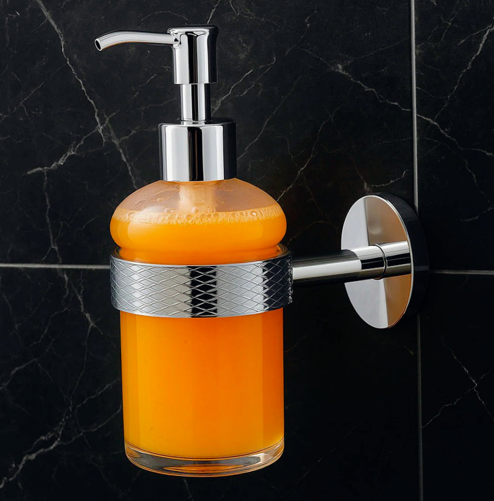 Dispenser sapone Stella – acciaio satinato e vetro satinato - ambraled
