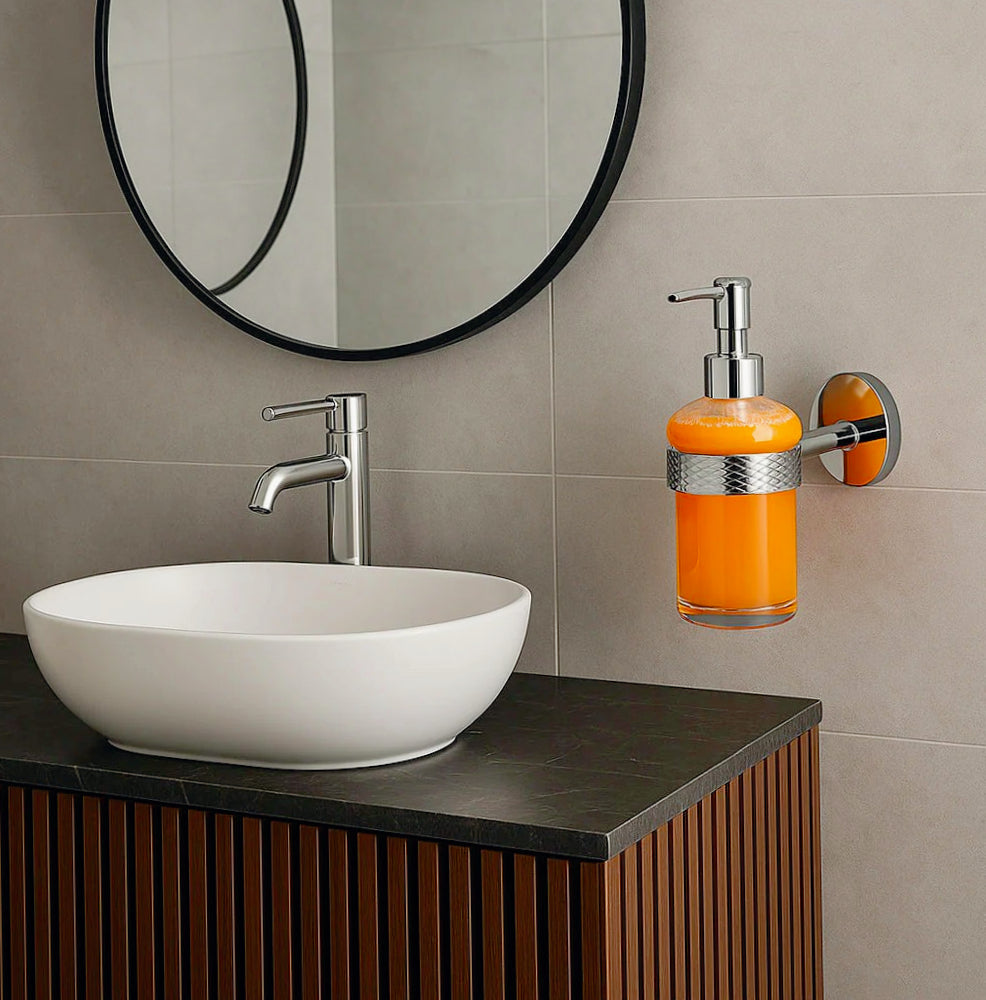 Dispenser sapone Stella – acciaio satinato e vetro satinato - ambraled