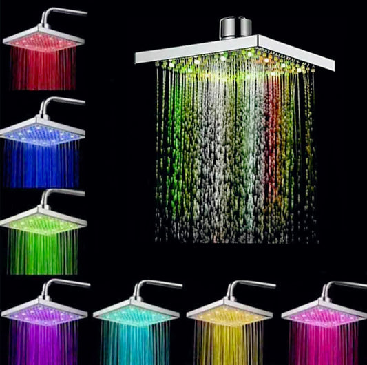 Soffione doccia 20x20 cm LED RGB per cromoterapia, argento - ambraled