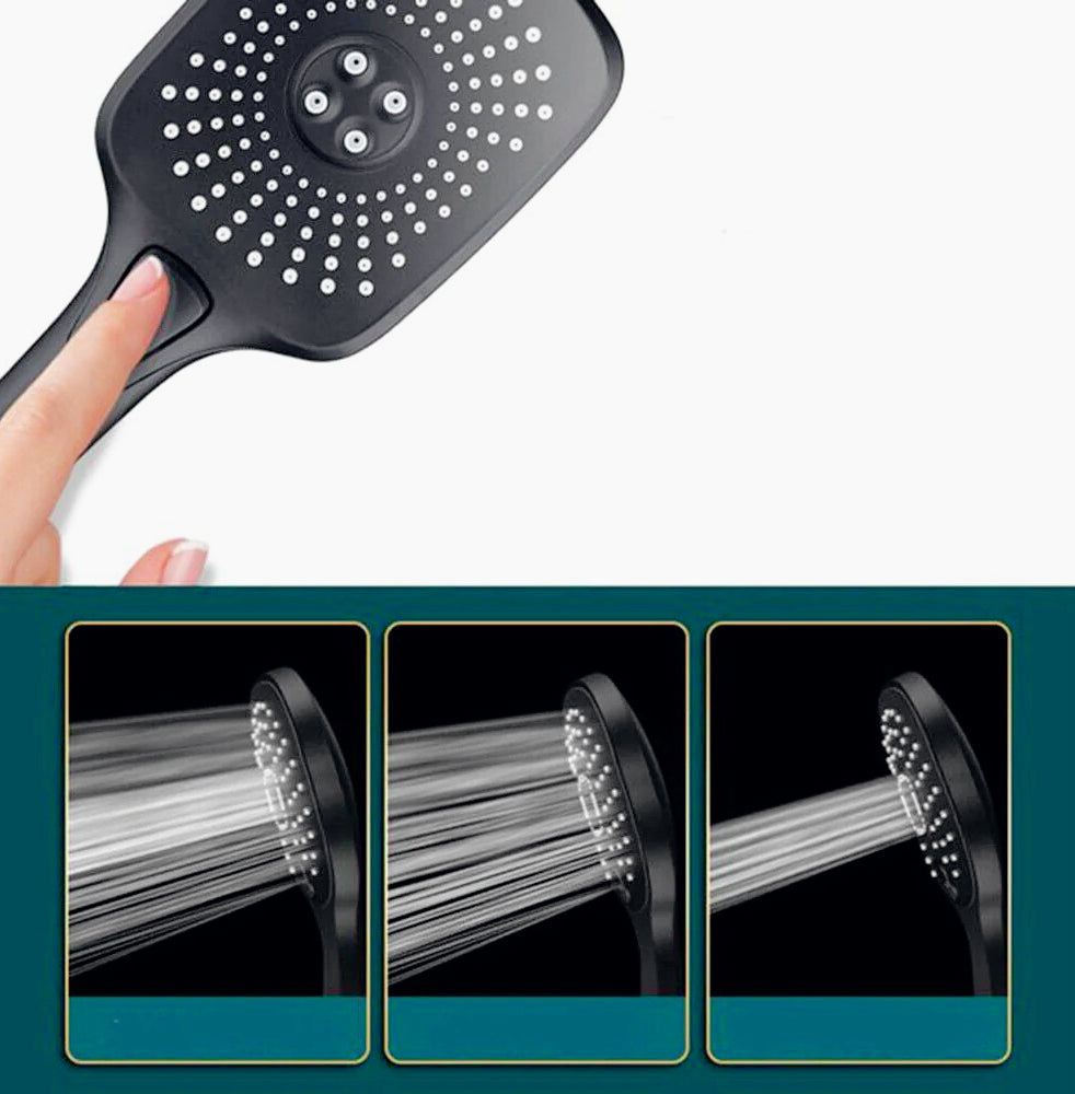 Soffione doccia multigetto in ABS nero – Effetto pioggia e filtro anticalcare, attacco 1/2' - ambraled