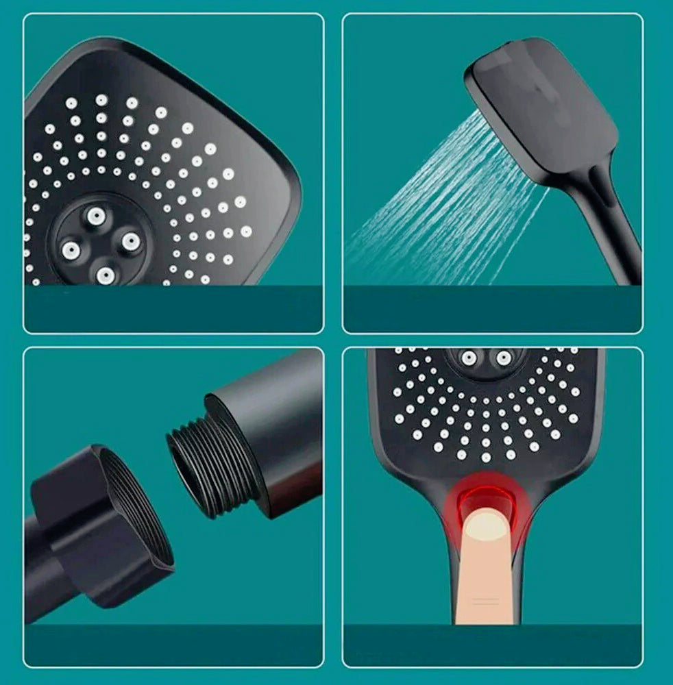 Soffione doccia multigetto in ABS nero – Effetto pioggia e filtro anticalcare, attacco 1/2' - ambraled