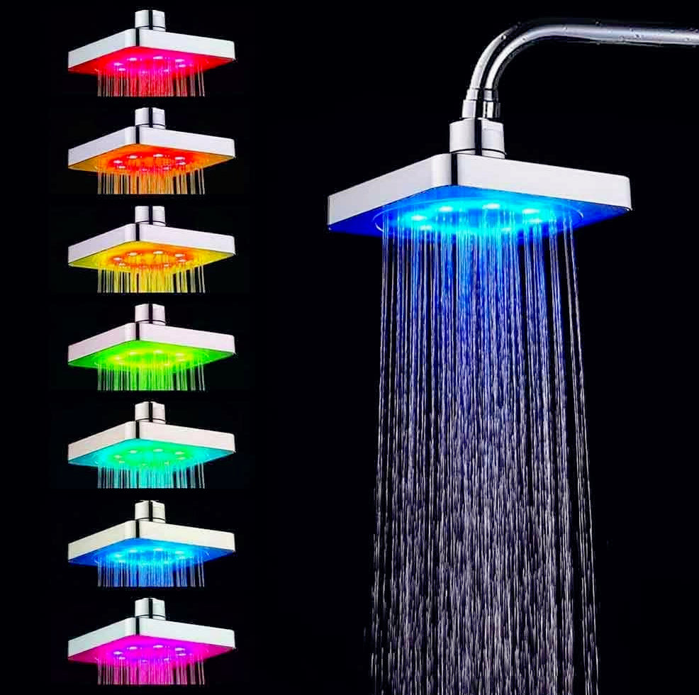 Soffione doccia quadrato 15x15 cm LED RGB per cromoterapia - ambraled