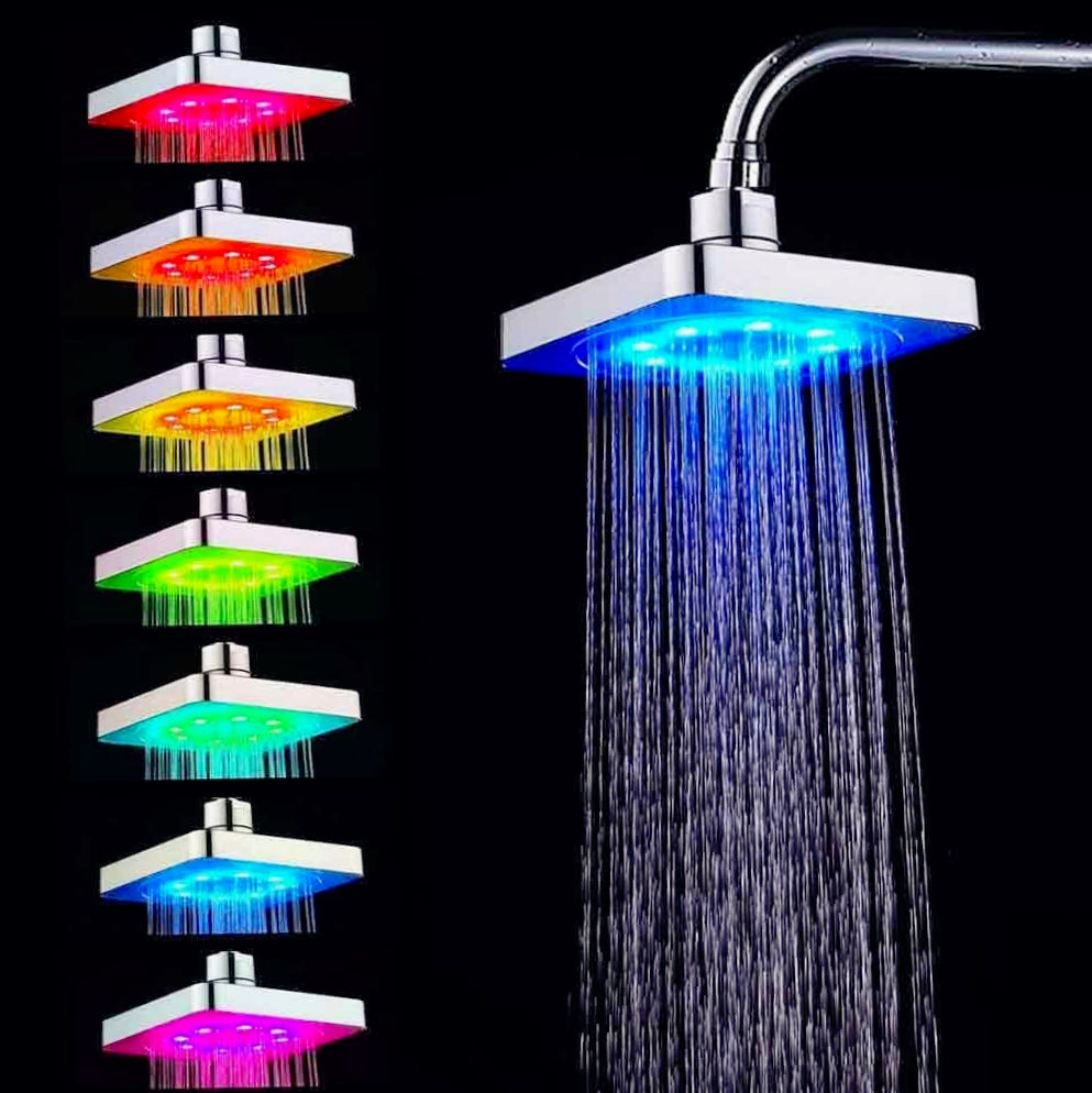 Soffione doccia quadrato 20x20 cm LED RGB per cromoterapia - ambraled