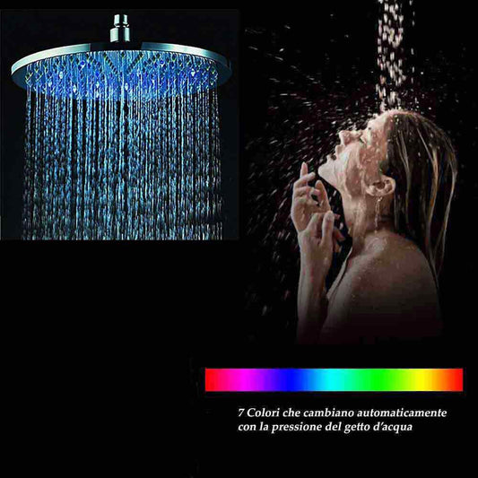 Soffione doccia rotondo Ø20 cm LED RGB per cromoterapia, argento - ambraled