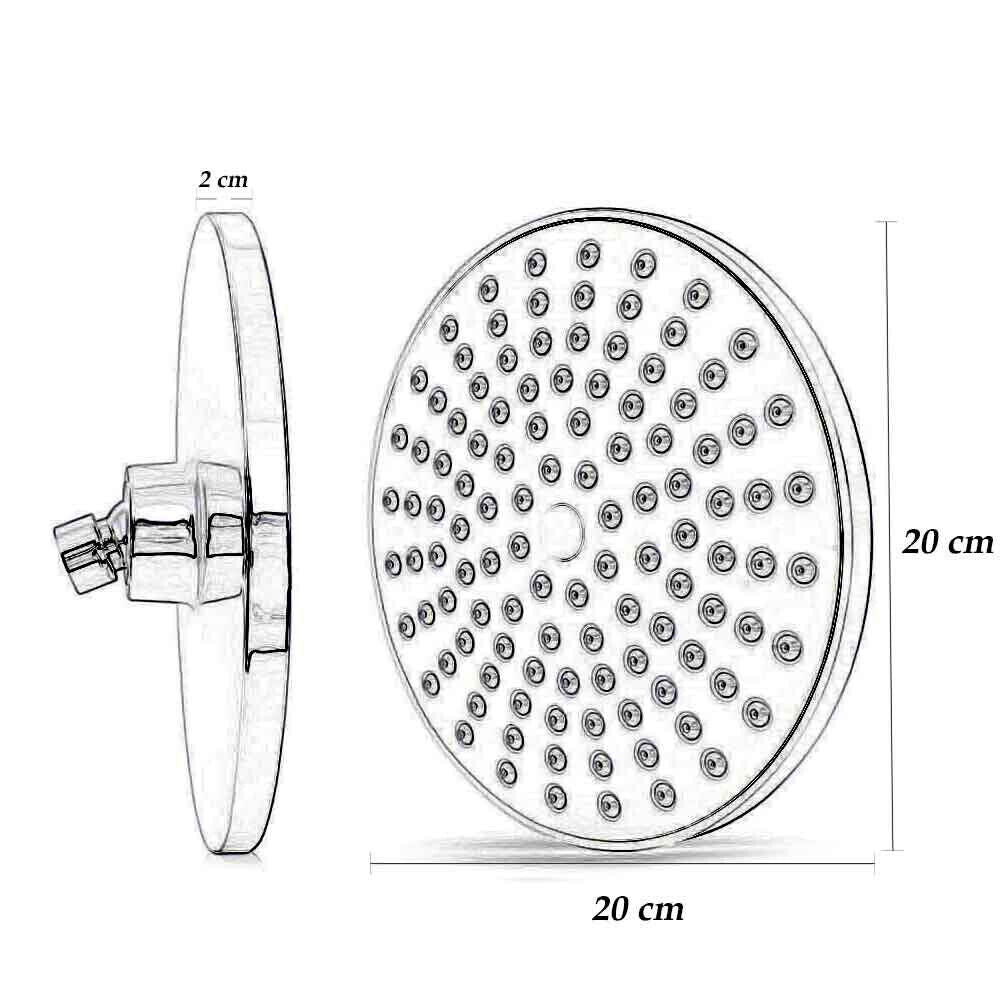 Soffione doccia rotondo Ø20 cm LED RGB per cromoterapia, argento - ambraled