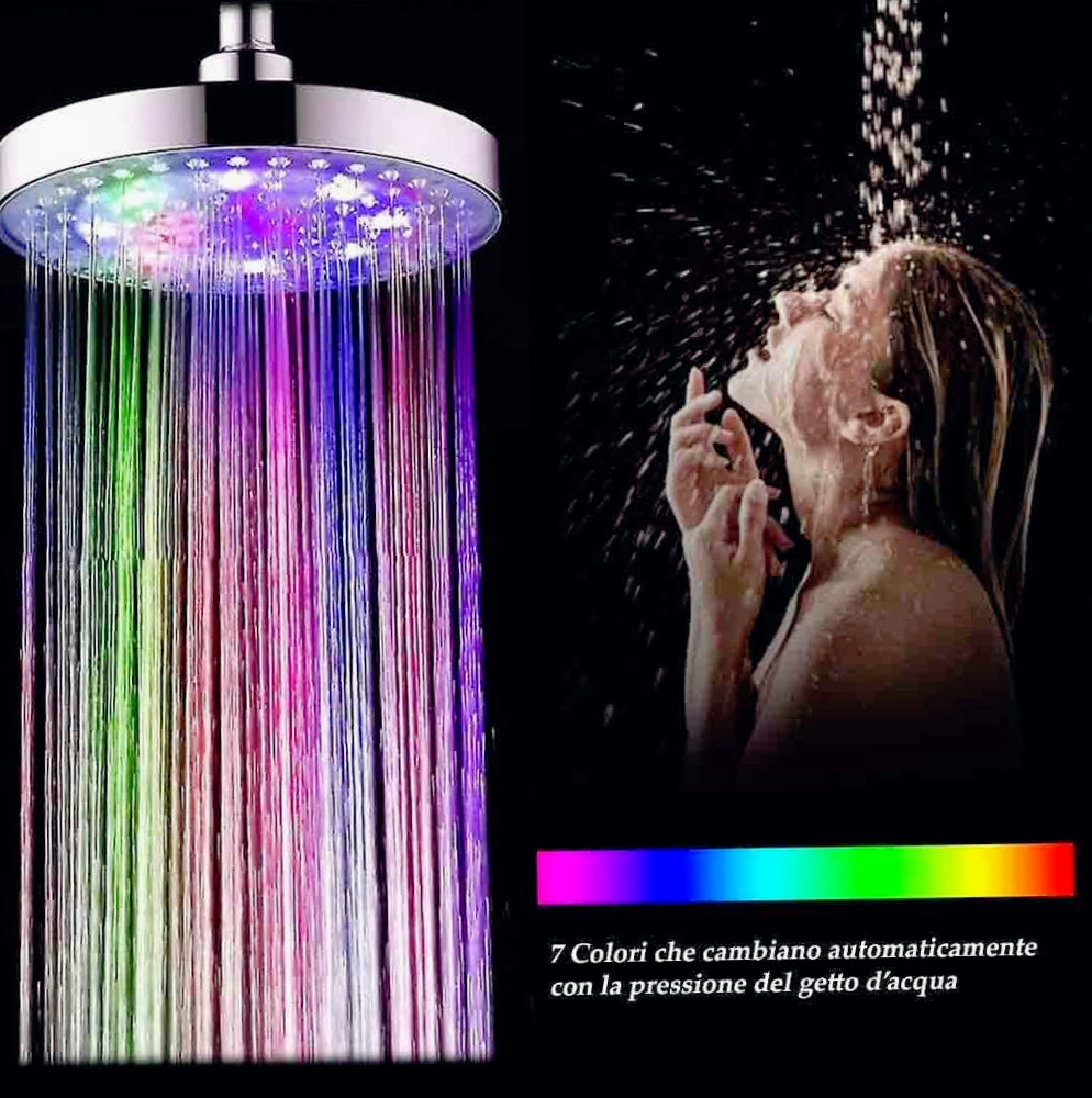 Soffione doccia rotondo Ø22 cm LED RGB per cromoterapia - ambraled