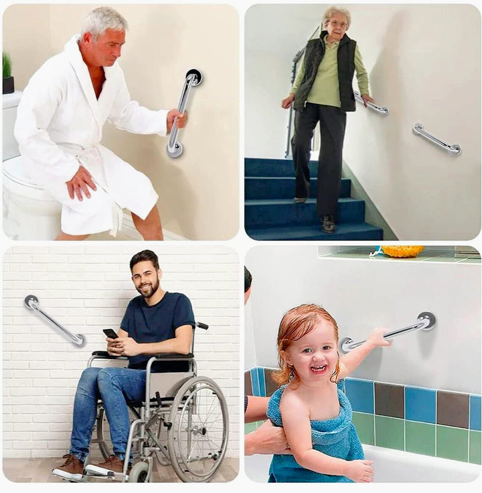 Maniglione bagno in metallo cromato – supporto da parete - ambraled