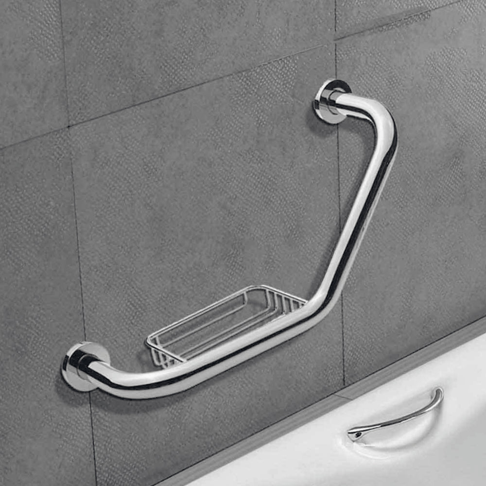 Maniglione angolare bagno – portasapone metallo cromato - ambraled