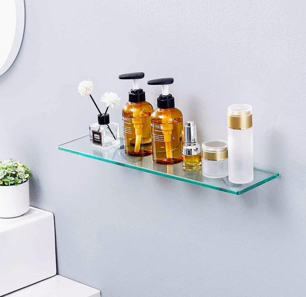 Mensola vetro da bagno – parete, portaoggetti, fissaggio a muro - ambraled