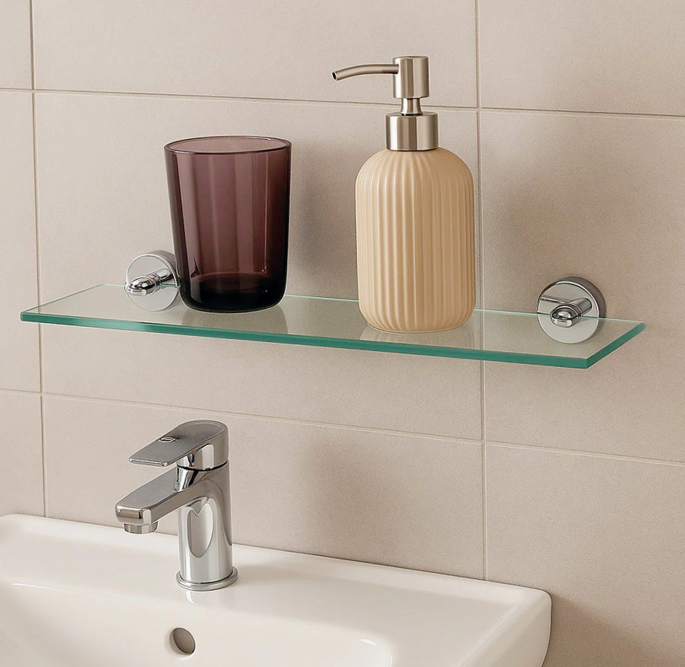 Mensola vetro lucido da bagno – porta oggetti trasparente - ambraled