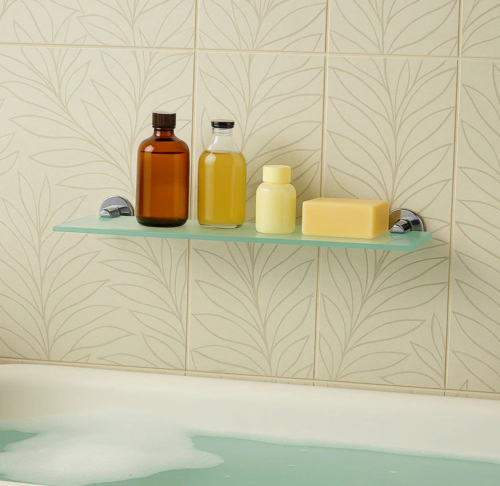 Mensola vetro lucido da bagno – porta oggetti trasparente - ambraled