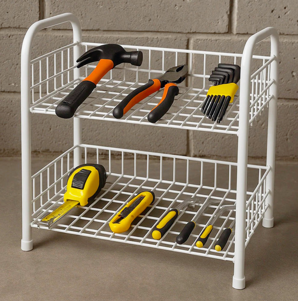 Mobiletto metallo bianco 2 ripiani – scaffale portaoggetti - ambraled