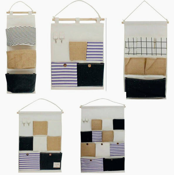 Porta oggetti da bagno in tessuto con tasche e gancio, vari modelli disponibili - ambraled